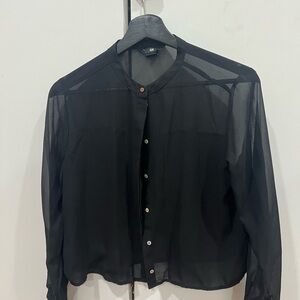 Black Sheer Button-Up Blouse